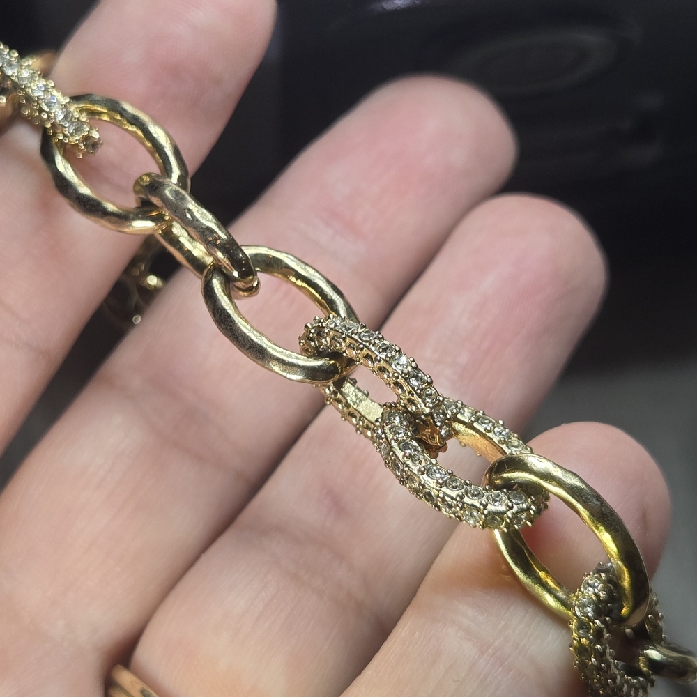 Stella & Dot gold-toned rhinestone chain link bracelet